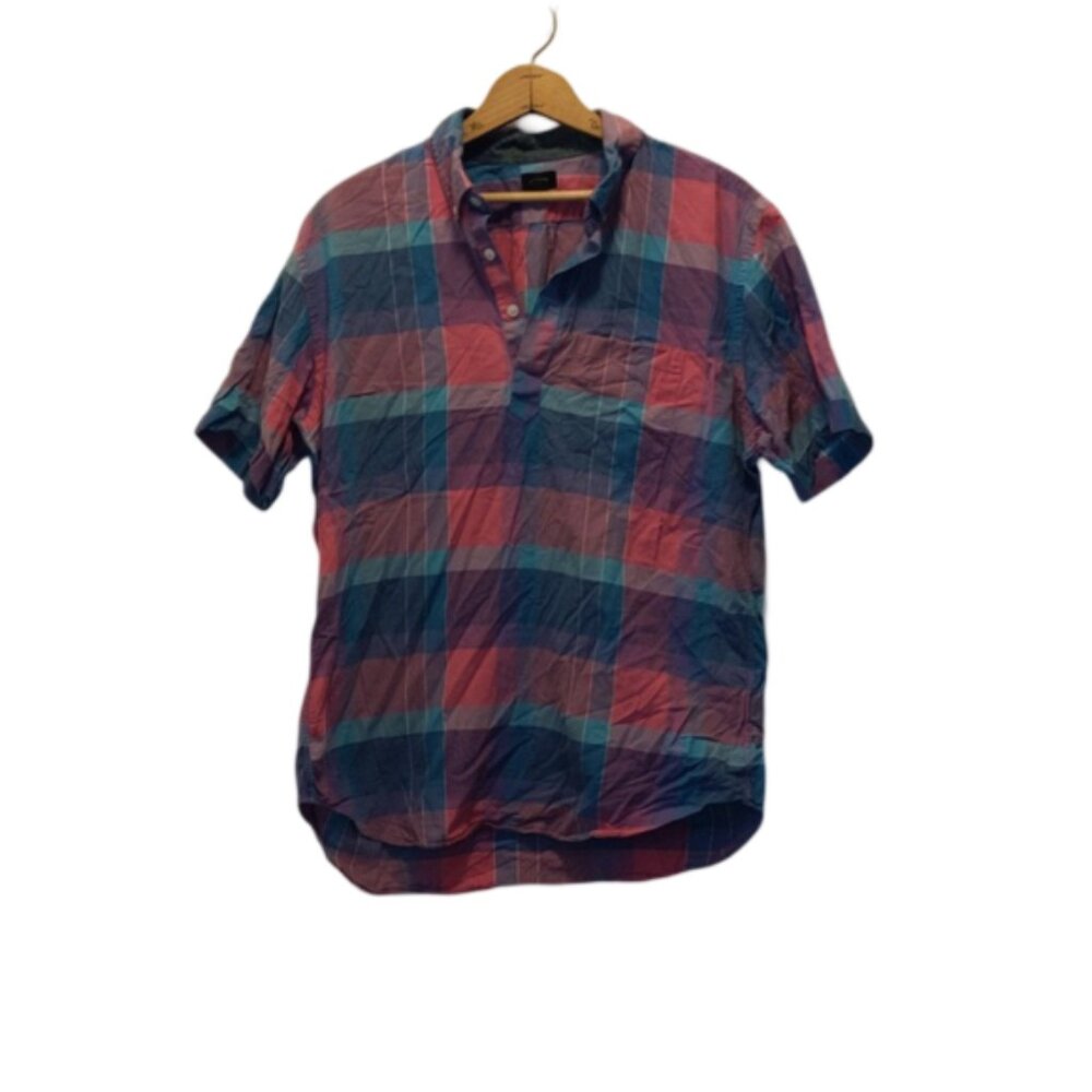 JCrew Size L Colorful Plaid Print Short Sleeve Shirt - Picture 8 of 8